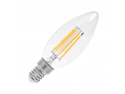 RETRO LED žárovka filament vintage COB vlákna s velkou svítivostí v teplé žluté barvě světla. Čiré sklo a malý závit E14 miňonka např do lampiček. Úsporné
