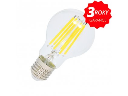 RETRO LED žárovka filament vintage COB vlákna s velkou svítivostí v teplé žluté barvě světla. Čiré sklo a klasický velký závit E27 standardní. Úsporné