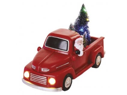 LED dekorace – Santa v autě s vánočními stromky, 10 cm, 3x AA, vnitřní, multicolor