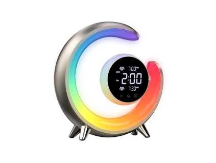 LED noční lampička, budík Immax PEACOCK s hodinami, RGB světlem a USB portem, zlatá