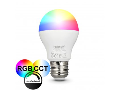 RGB+CCT LED žárovka MiBOXER FUT014 barevná + bílá E27 6W A57 velký závit s regulovatelnou nastavitelnou barvou světla a barevnými režimy pro dálkový ovladač
