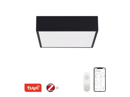 čtvercové stropní SMART LED svítidlo CANTO 28x28cm 22W černé hranaté ovládání přes aplikaci iOs Android v telefonu, přisazené designové chytré světlo