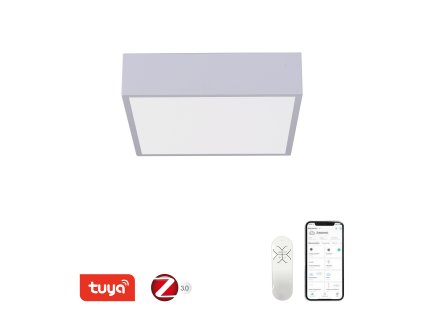 čtvercové stropní SMART LED svítidlo CANTO 28x28cm 22W bílé hranaté ovládání přes aplikaci iOs Android v telefonu, přisazené designové chytré světlo