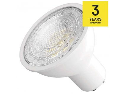 Speciální LED žárovka EMOS s paticí GU10 5,8W s úzkým úhlem 36° na 230V, bodovka otočná bajonetová, podhledová bodová LED žárovka. Skladem za akční ceny.