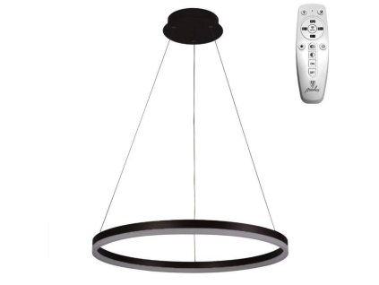 Stropní černý závěsný lustr 42W 60cm, kruhové stmívatelné lankovlé svítidlo na dálkový ovladač CCT nastavení barvy světla