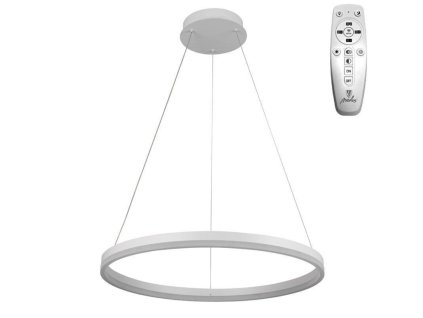 Stropní bílý závěsný lustr 42W 60cm, kruhové stmívatelné lankovlé svítidlo na dálkový ovladač CCT nastavení barvy světla