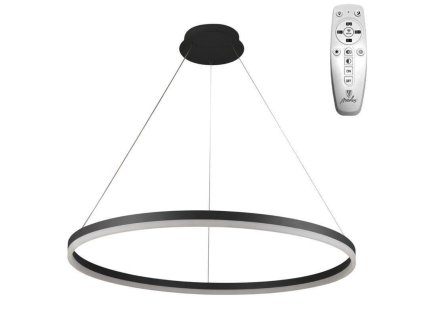 Stropní černý závěsný lustr 55W 80cm, kruhové stmívatelné lankovlé svítidlo na dálkový ovladač CCT nastavení barvy světla