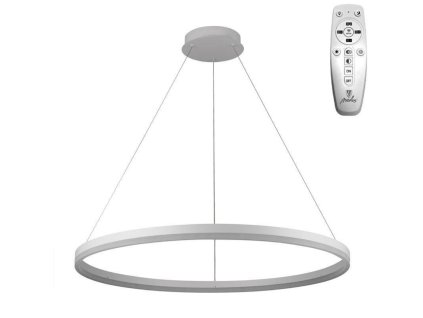 Stropní bílý závěsný lustr 55W 80cm, kruhové stmívatelné lankovlé svítidlo na dálkový ovladač CCT nastavení barvy světla