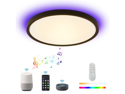 Smart WIFI svítidlo TUDO 65W černé kulaté s RGB podsvícením 60cm + dálkové ovládání Immax NEOBeacon