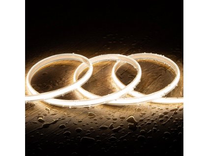 COB LED pásek venkovní IP65 8W 4000K neutrální denní, voděodolný diodový pásek do zásuvky 230V pro dlouhé instalace, zalitý izolovaný světelný pruh bez bodování