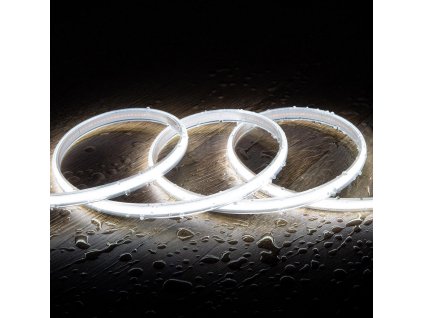 COB LED pásek 6000K studená bílá venkovní IP65 8W 4000K neutrální denní, voděodolný diodový pásek do zásuvky 230V pro dlouhé instalace, zalitý izolovaný světelný pruh bez bodování