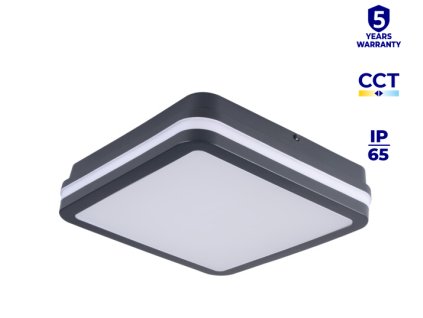 Hranaté šedé antracitové PROFI Venkovní stropní a nástěnné LED svítidlo BENO 12W/18W CCT IP65 voděodolné do koupelny