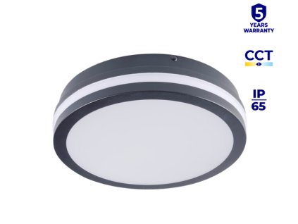 Kulaté šedé antracitové PROFI Venkovní stropní a nástěnné LED svítidlo BENO 12W/18W CCT IP65 voděodolné do koupelny