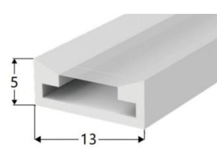 Bílý silikonový NEON profil S0513, rozměr 5×13 mm, ideální pro úzké LED pásky, rovnoměrné rozptýlení světla.