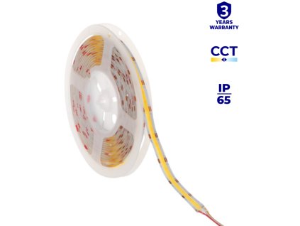 COB CCT LED pásek 12V 14W Ra90 změna barvy světla a stmívání, levný a kvalitní diodový pásek pro souvislé linie světla, voděodolný Ip65 venkovní, do sauny