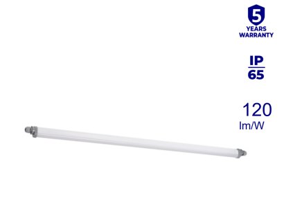 Prachotěsné LED svítidlo 150 cm TP SLIM – pohled zepředu Lineární voděodolné svítidlo IP65 s vysokou odolností pro montáž do garáží, dílen a skladů.