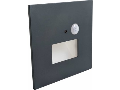 Šedé antracit orientační svítidlo s pohybovým senzorem a čidlem setmění do chodby a na schody, do krabice KU68