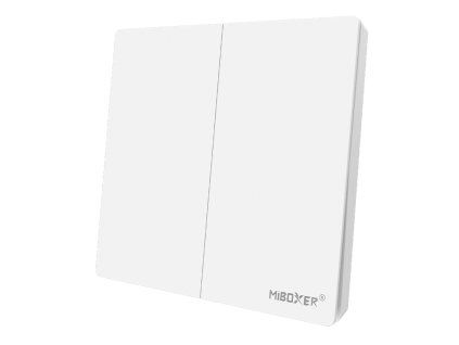 MiBoxer PUSH3-2 – bezdrátový stmívací panel 2 GANG – Dvouzónový nástěnný LED ovladač v bílém provedení, klasický design vypínače