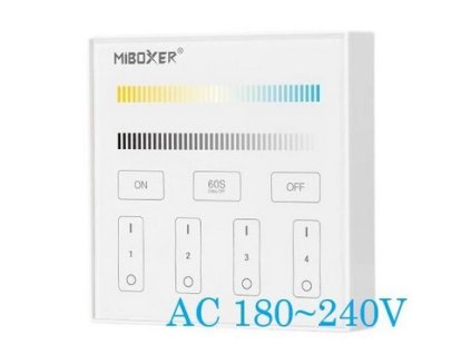 CCT skleněný nástěnný vypínč stmívač ovladač 4kanály zóny připojení 230V AC