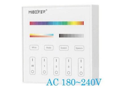 MiBoxer T4 230V AC ALLMIX dálkový nástěnný skleněný vypínač stmívač obladač pro všechny typy osvětlení a LED pásků RGB+CCT na kabk