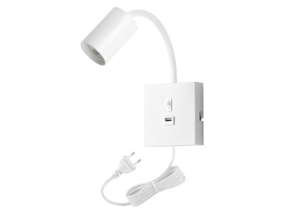 Nástěnná lampička k posteli Immax PUNTO USB, flexibilní nástěnné svítidlo s paticí GU10, bílá mat