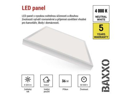LED panel BAXXO 60×60 cm přisazený bílý – pohled zepředu