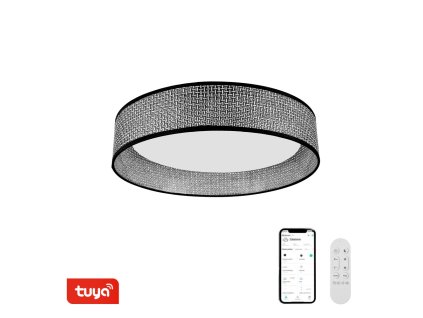 Moderní černobílé stropní svítidlo s látkovým dekorem a stmíváním.