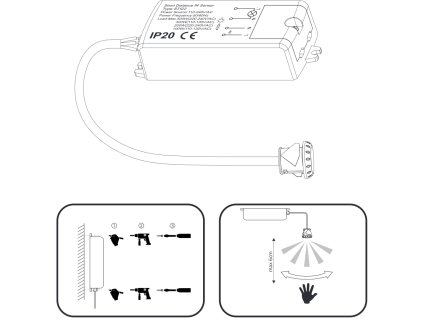 LED bezdotykový spínač s IR senzorem speciálně pro LED produkty Slouží k zapnutí a vypnutí jakéhokoliv světelného či jiného zařízení s provozním napětím 220 až 240V