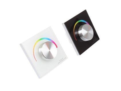 Nástěnný LED stmívač OV DUPLEX RGB, dálkový RF přijímač a ovladač LED, maximální zatížení 4 x 3 A (12V 144W, 24V 288W), dosah až 30 m, paměť posledního nastavení, rozměry 86 x 86 x 50 mm