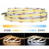 Světelný LED pás COB bez viditelných diod 640 čipů na metr, stmívání, změna teploty barev, teplá, neudtrání denní, studená bílá na 24V, podlepený LED pásek