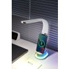 LED stolní lampička Immax CORELLA s Qi nabíjením černá + stříbrné prvky, RGB podsvícení