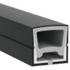 Obrázek – detail profilu v řezu: Černý silikonový NEON profil S1212-4B, rozměr 12×12 mm, určený pro LED pásky do 10 mm, mléčný difuzor pro rovnoměrné světlo.