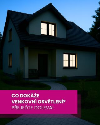 🔦 Co dokáže venkovní osvětlení? Na prvním snímku vidíte dům zahalený do tmy, na druhém už vyniká díky nasvícené fasádě a...