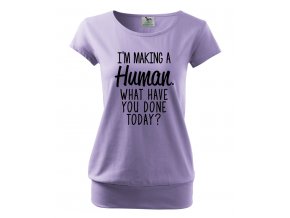 těhotenské tričko Já vyrábím miminko, co jsi dneska dělal ty fialové