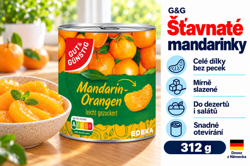 G&G mandarinky bez pecek 312 g s miskou šťavnatých mandarinkových dílků v moderní kuchyni