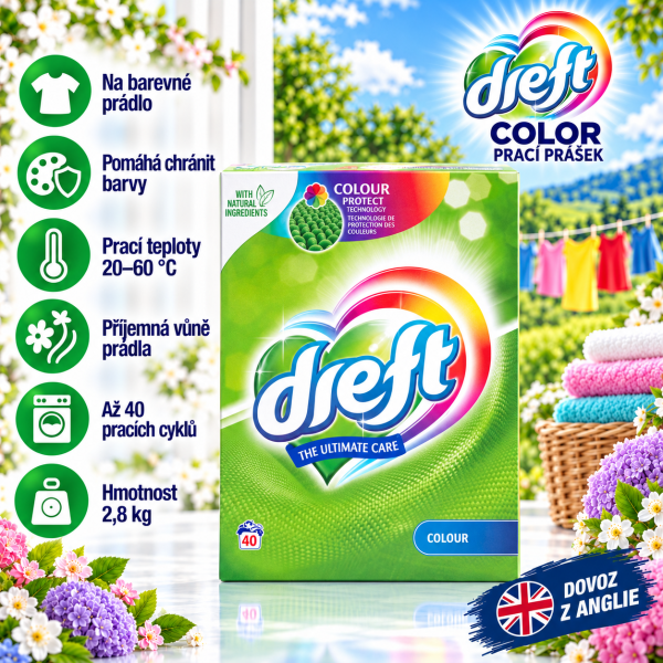 Dreft Color – prací prášek na barevné prádlo, balení 2,8 kg až pro 40 praní v prostředí s barevným prádlem
