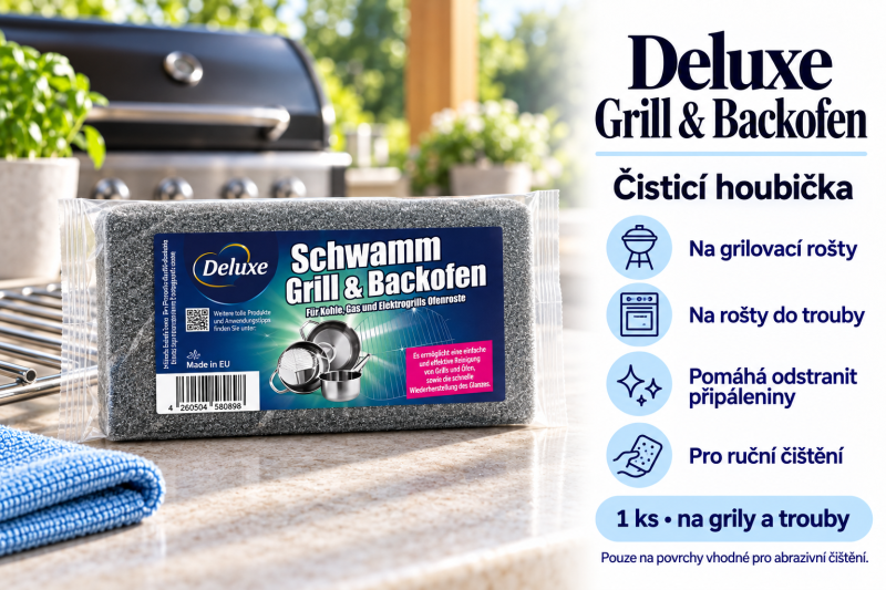 Deluxe houbička na grily a trouby na pracovní desce u grilu s přehledem benefitů a použití
