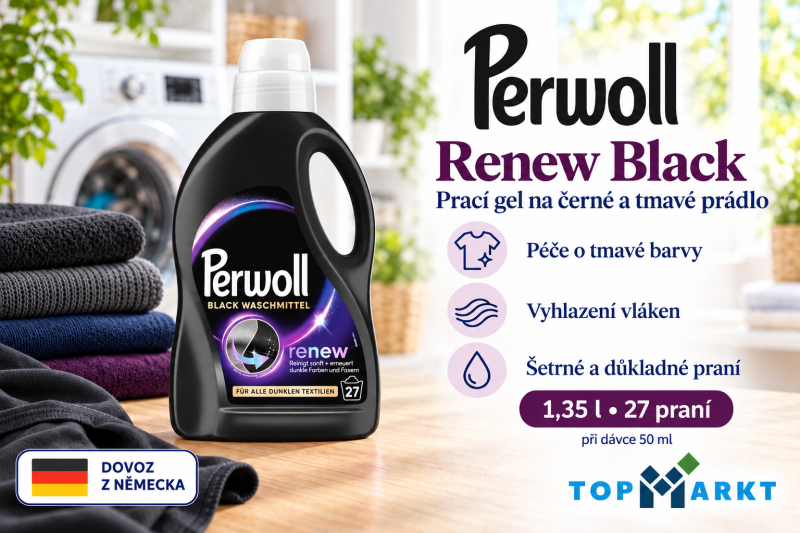 Perwoll Renew Black prací gel na černé a tmavé prádlo 1,35 l ve světlé prádelně s tmavým prádlem a přehledem benefitů