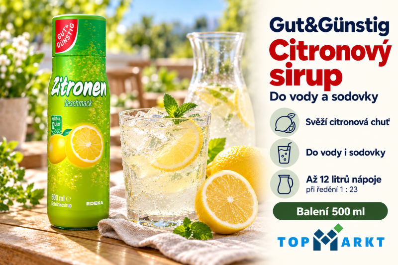 Citronový sirup Gut&Günstig 500 ml s osvěžující limonádou, ledem a citronem