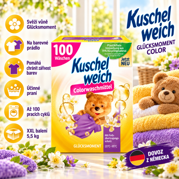 Kuschelweich Glücksmoment Color XXL 5,5 kg – prací prášek na barevné prádlo, až 100 pracích cyklů