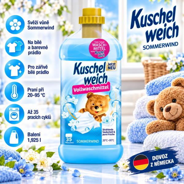 Kuschelweich Sommerwind 1,925 l – prací gel na bílé a barevné prádlo, až 35 pracích cyklů