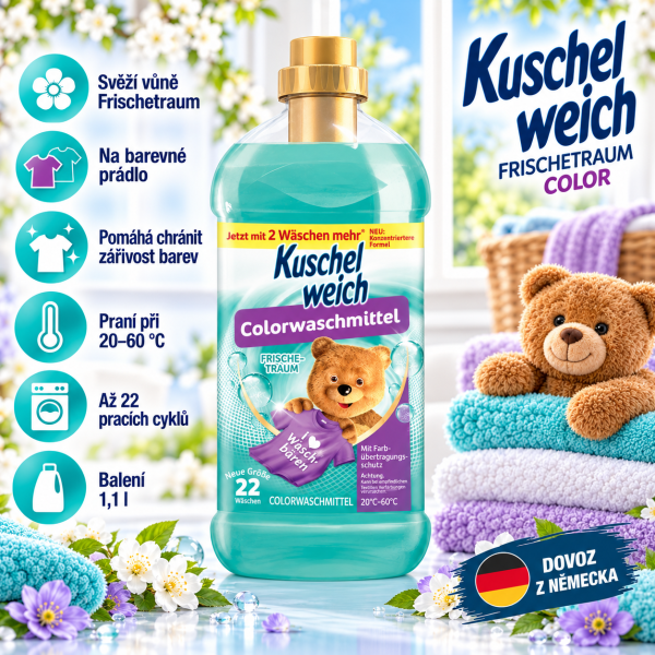 Kuschelweich Color Frischetraum 1,1 l – prací gel na barevné prádlo, až 22 pracích cyklů