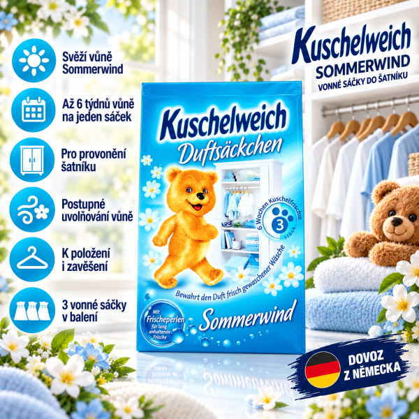 Kuschelweich Sommerwind 3 ks – vonné sáčky do šatníku s výdrží až 6 týdnů na jeden sáček