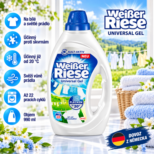 Weisser Riese Universal 990 ml – prací gel na bílé a světlé prádlo, až 22 pracích cyklů