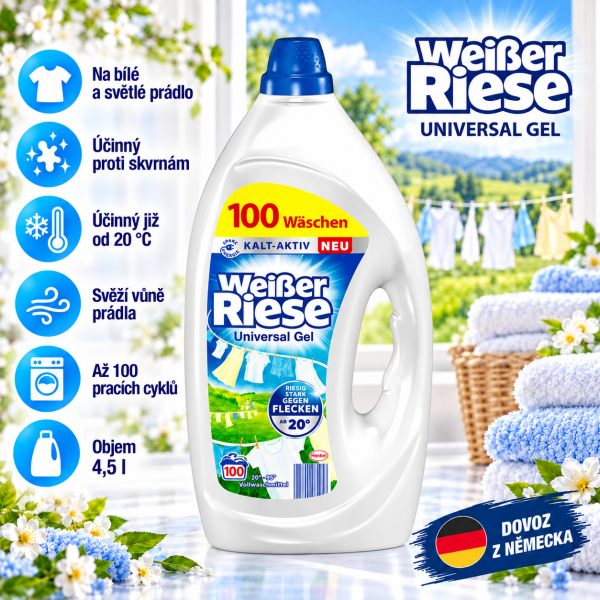 Weisser Riese Universal 4,5 l – prací gel na bílé a světlé prádlo, až 100 pracích cyklů