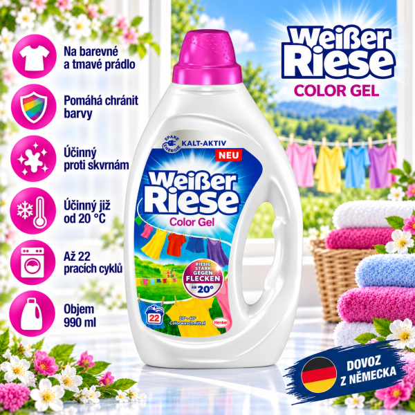Weisser Riese Color 990 ml – prací gel na barevné a tmavé prádlo, až 22 pracích cyklů