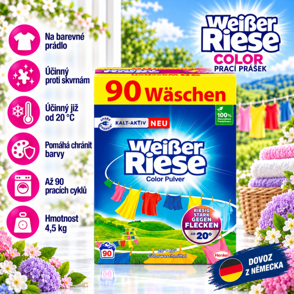 Weisser Riese Color – prací prášek na barevné prádlo, balení 4,5 kg až pro 90 pracích cyklů