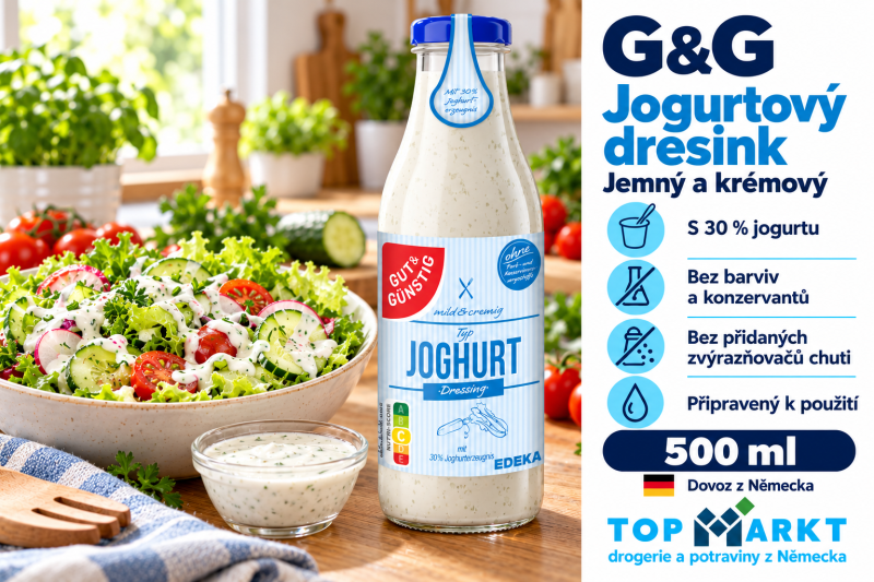 G&G jogurtový dresink 500 ml s čerstvým zeleninovým salátem v domácí kuchyni