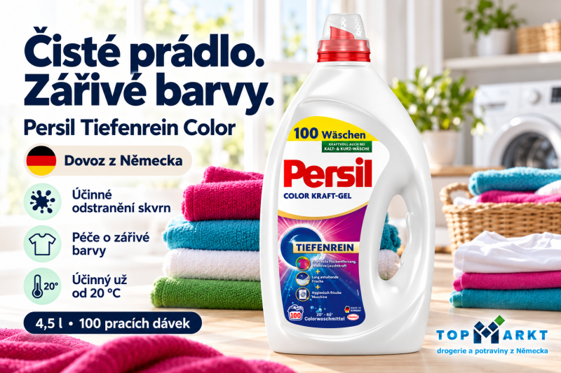 Persil Tiefenrein Color 4,5 l na 100 pracích dávek vedle barevného prádla – dovoz z Německa