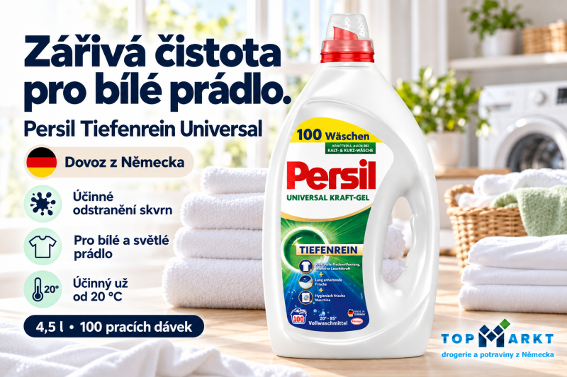 Persil Tiefenrein Universal 4,5 l na 100 pracích dávek vedle bílého prádla – dovoz z Německa